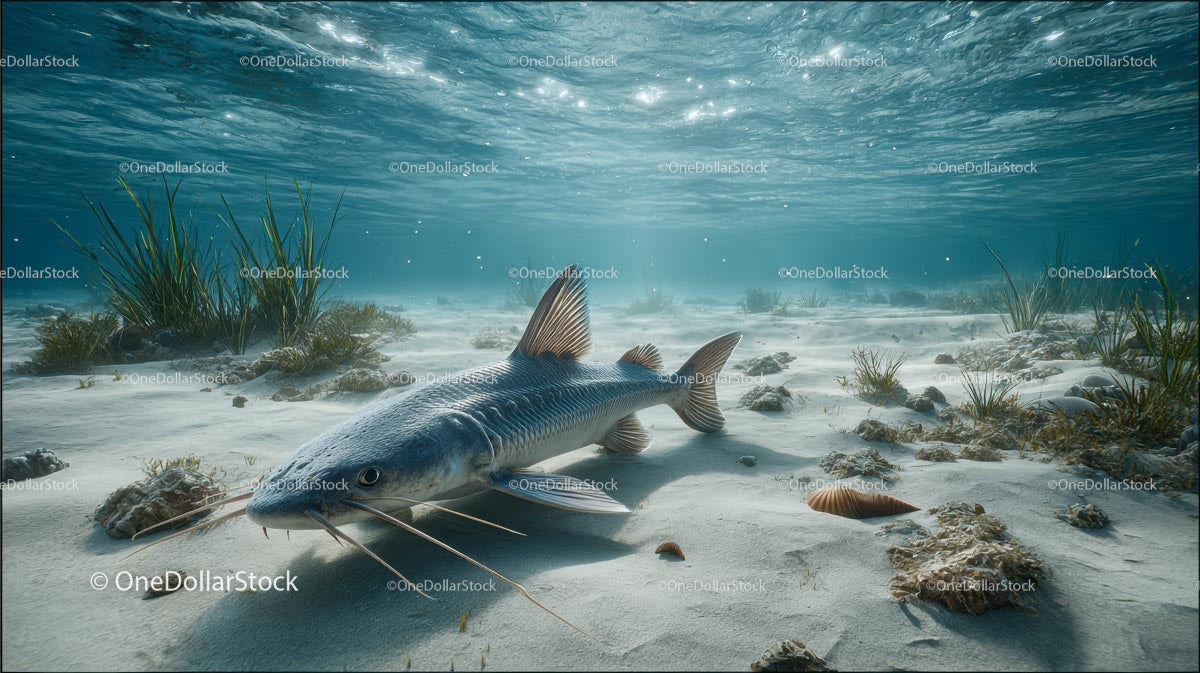 Sumy eksplorujące oświetlone słońcem dno oceanu