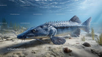 Majestic Sturgeon Swimming Gracefully in a Pristine River