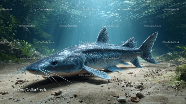 Majestic Catfish Resting on a Tranquil Riverbed