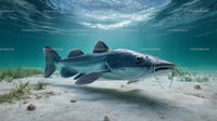 Majestic Catfish Swimming Gracefully on Sandy Riverbed