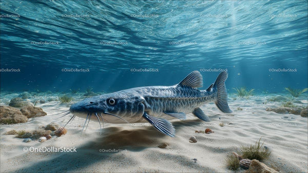Catfish Exploring an Aquatic Underwater Scene