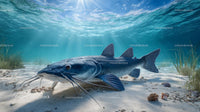 Majestic Catfish Gliding Underwater Amidst Sunlit Waters