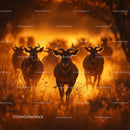 Running Wildebeest in Dramatic Sunset Safari Scene