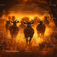 Running Wildebeest in Dramatic Sunset Safari Scene