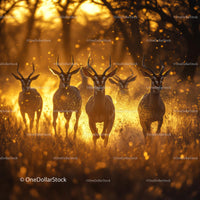 Antelopes Running Gracefully in Golden Savanna Light