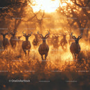 Majestic Antelope Herd at Golden Hour in Savanna