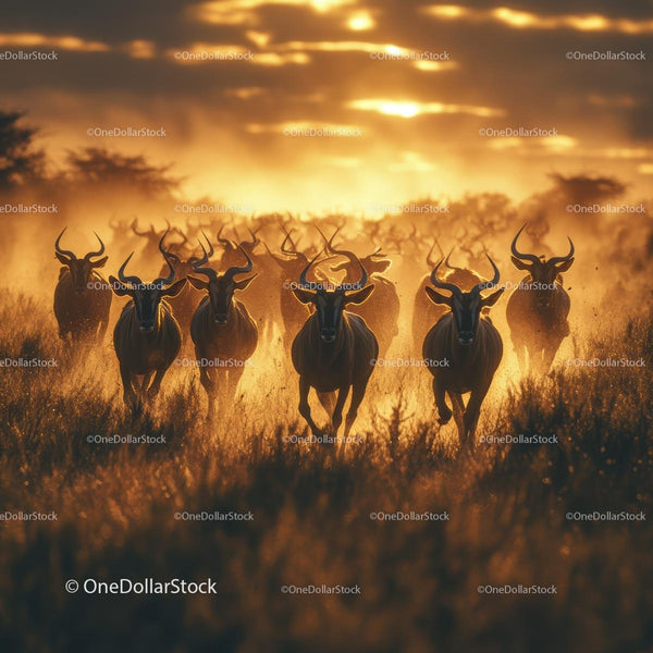 Majestic Antelope Herd at Golden Sunset in the Savannah