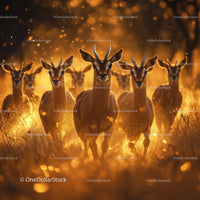 Majestic Antelope Herd Running at Sunset in Golden Light