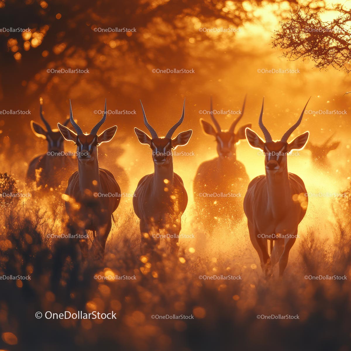 Antelope Herd Silhouetted Against Golden Savannah Sunset