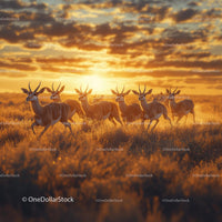 Antelopes in a Glorious Sunset on the Savannah