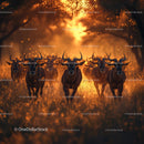 Wildebeest Herd Running Through Golden Savanna Light