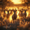 Antelope Herd Galloping Through Golden Savannah at Sunset