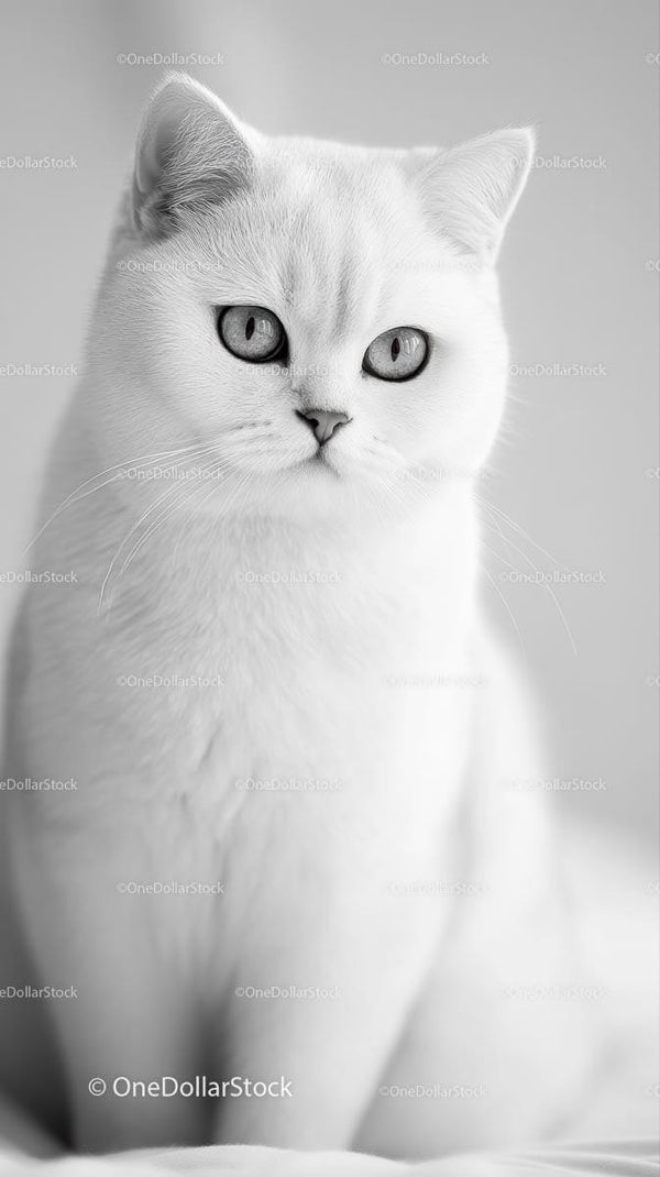 Elegant White British Shorthair Cat with Mesmerizing Eyes