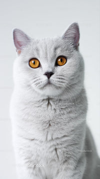 British Shorthair Cat with Striking Amber Eyes Portrait