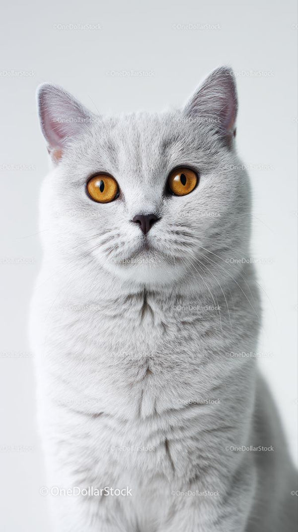 British Shorthair Cat with Striking Amber Eyes Portrait