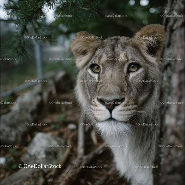 Closeup Portrait of a Majestic Lioness in the Forest