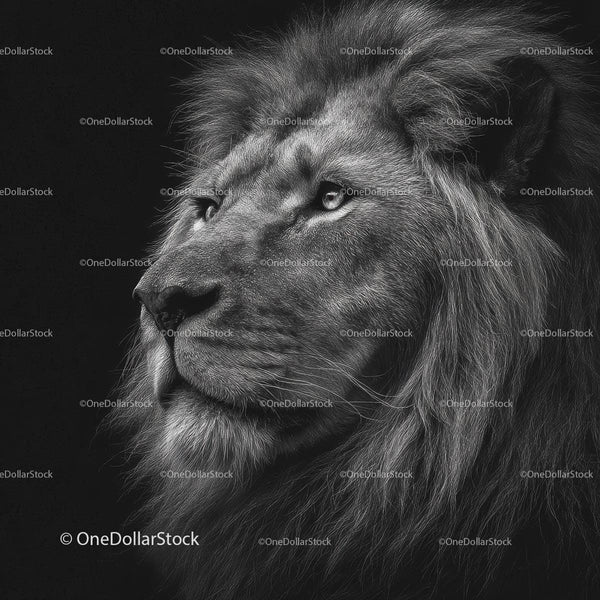 Majestic Lion in Black and White Portrait