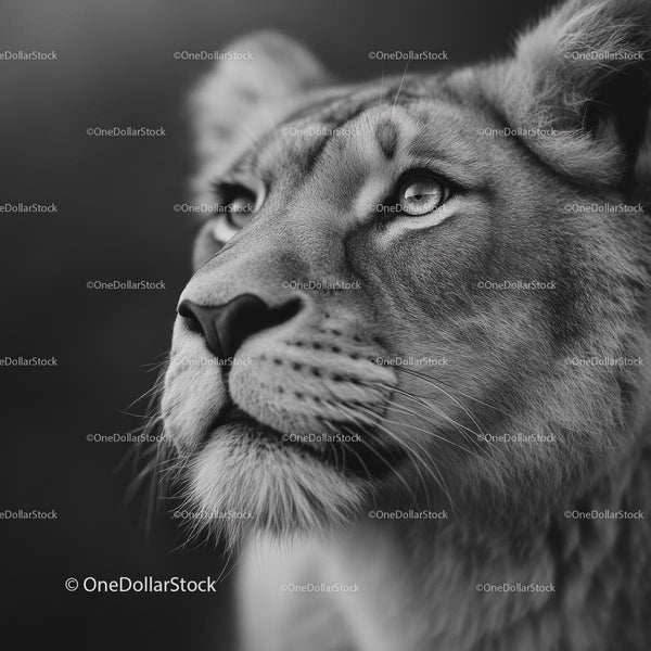 Majestic Lioness Staring Steadfastly in Black and White