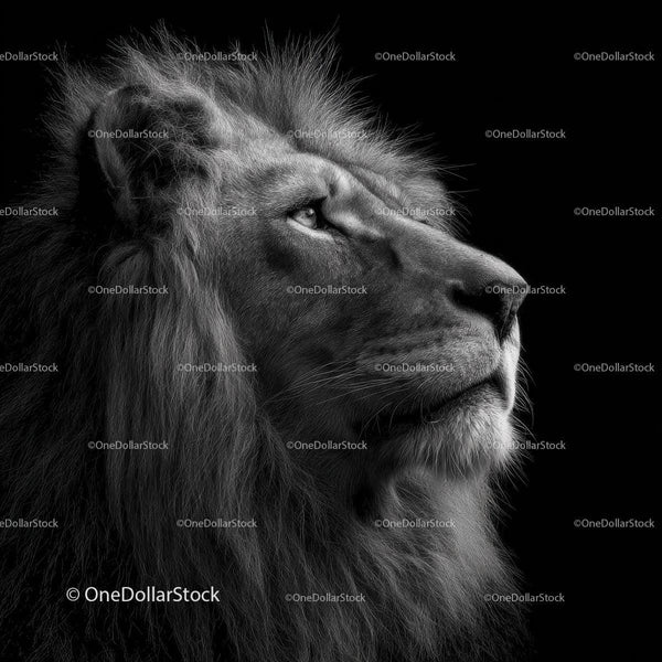 Majestic Lion Profile in Black and White Photography