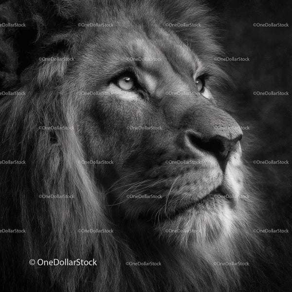 Majestic Lion in Black and White Displaying Noble Grace
