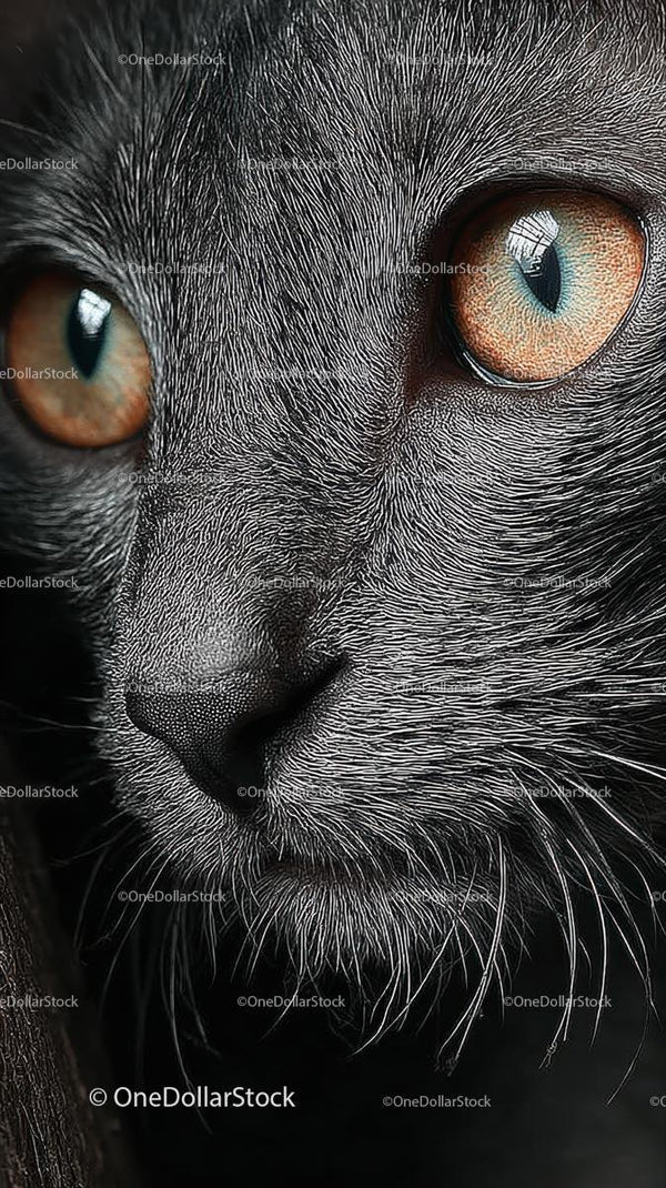 Close-up of a Black Cat's Face with Intense Eyes