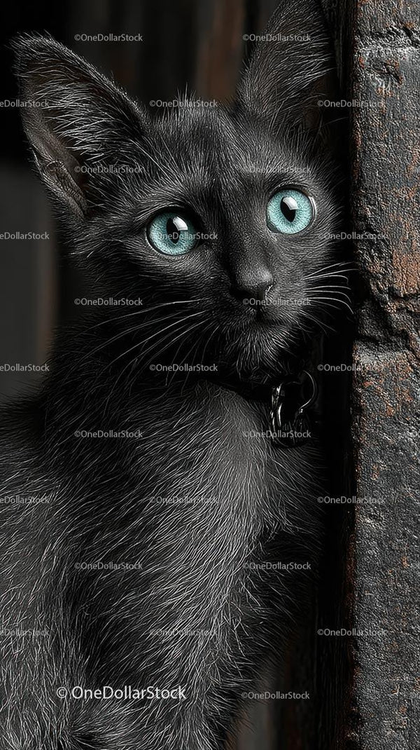 Black Cat with Striking Blue Eyes in Intimate Close-Up