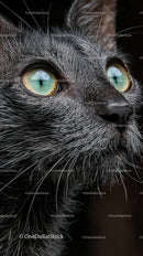 Close-up Portrait of a Black Cat with Striking Green Eyes