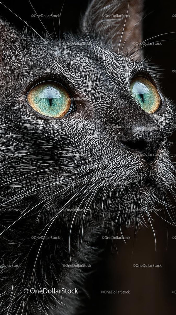 Close-up Portrait of a Black Cat with Striking Green Eyes