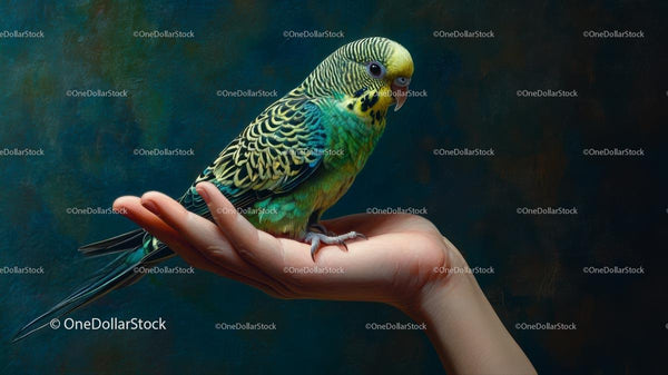 Colorful Budgerigar Perched on a Gentle Hand