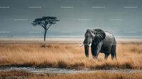 Majestic Elephant in African Savanna Landscape