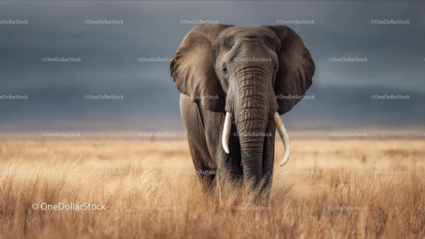 Majestic African Elephant on Golden Savanna
