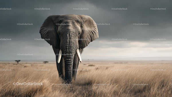 Majestic African Elephant in Serene Savannah Landscape