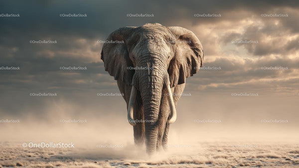 Majestic Elephant in Motion Across Dusty African Savanna