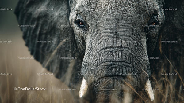 Close-Up of Majestic African Elephant with Tusks