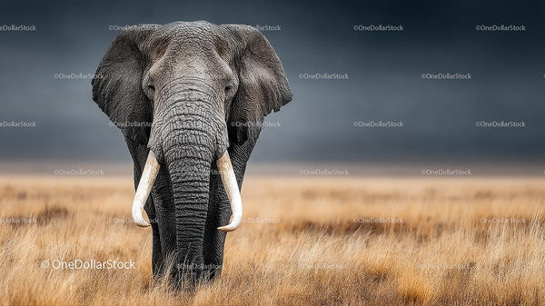 Majestic African Elephant in the Grassy Savannah Landscape
