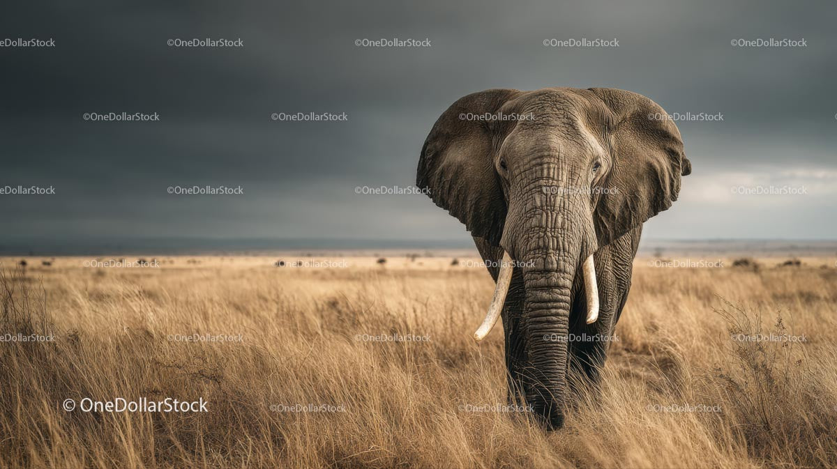 Majestic African Elephant in Golden Savannah