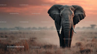 Majestic Elephant Strolling Through a Sunset Savannah