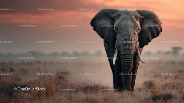 Majestic Elephant Strolling Through a Sunset Savannah