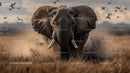 Majestic African Elephant Charging Through Savannah