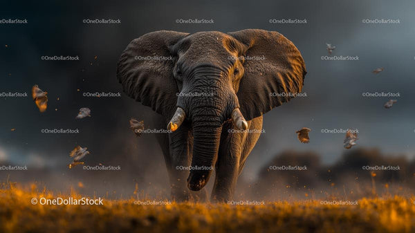 Majestic Elephant in African Savannah at Dusk
