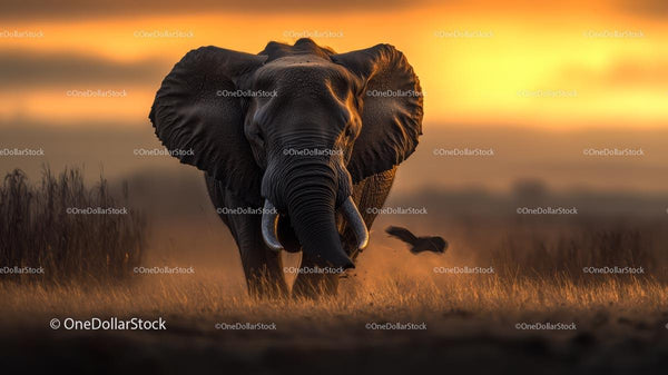 Majestic Elephant Walking in the Golden Savannah Sunset