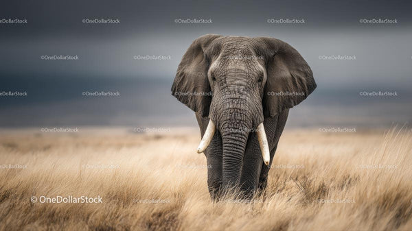 Majestic African Elephant in Serene Grassland