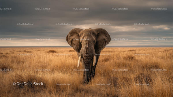 Majestic Elephant in the Golden Savannah Landscape