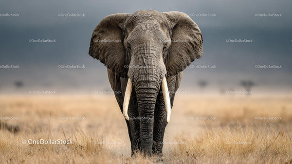 Majestic Elephant in African Savanna Landscape