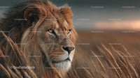 Majestic Lion in the Golden Savanna at Dusk