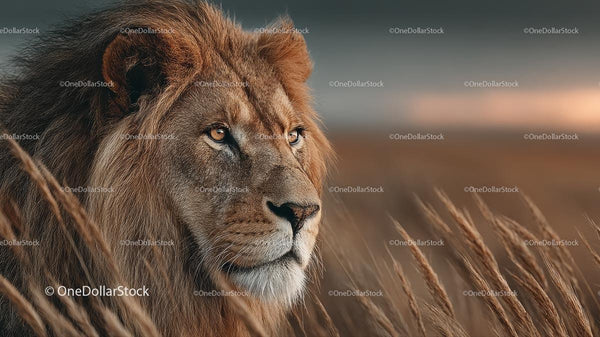 Majestic Lion in the Golden Savanna at Dusk