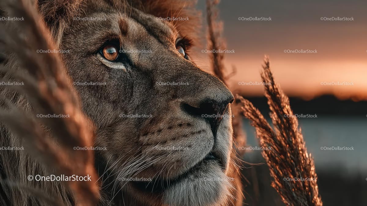 Majestic Lion in Golden Sunset Light