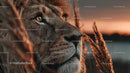 Majestic Lion in Golden Sunset Light