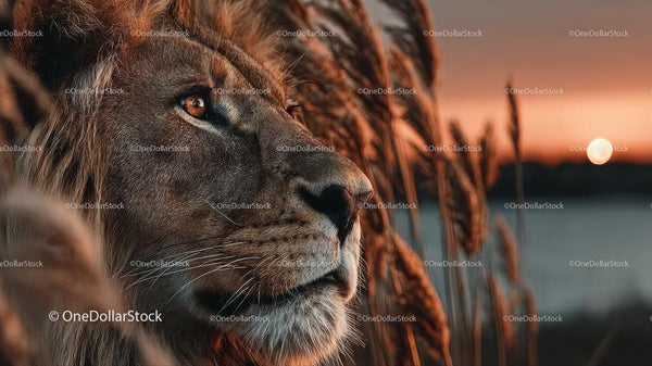 Majestic Lion Amidst Sunset Grasses