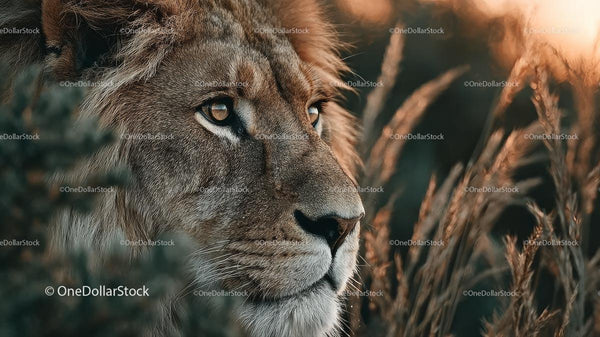 Majestic Lion at Sunset in the Grasslands